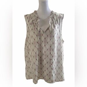 LOFT Outlet Cream Geo Print Sleeveless Blouse